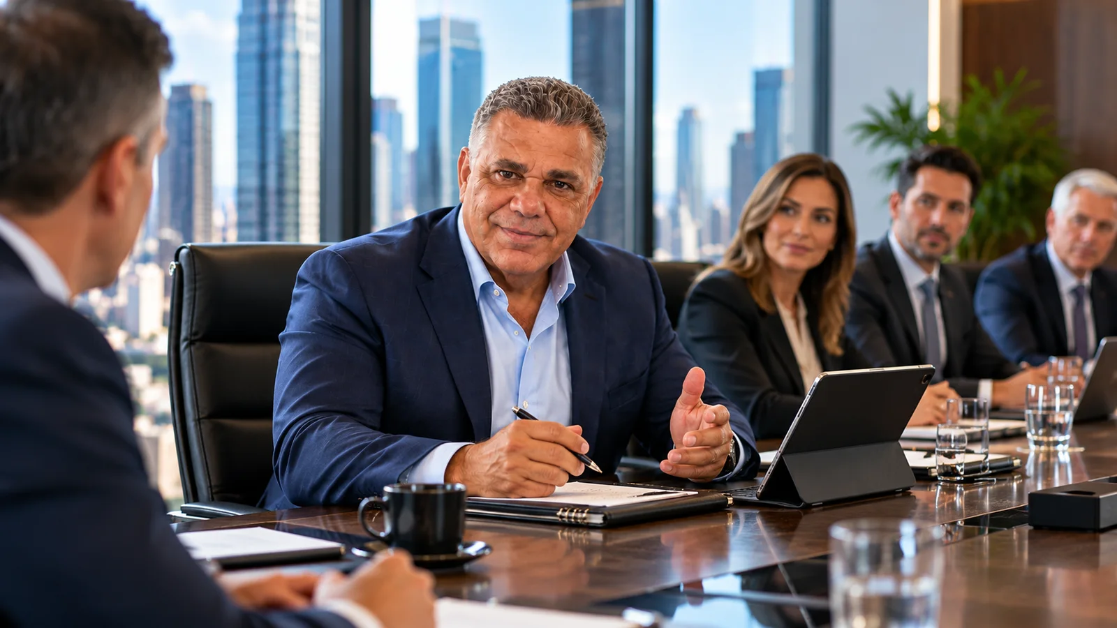 Lorenzo Suarez in a professional boardroom setting