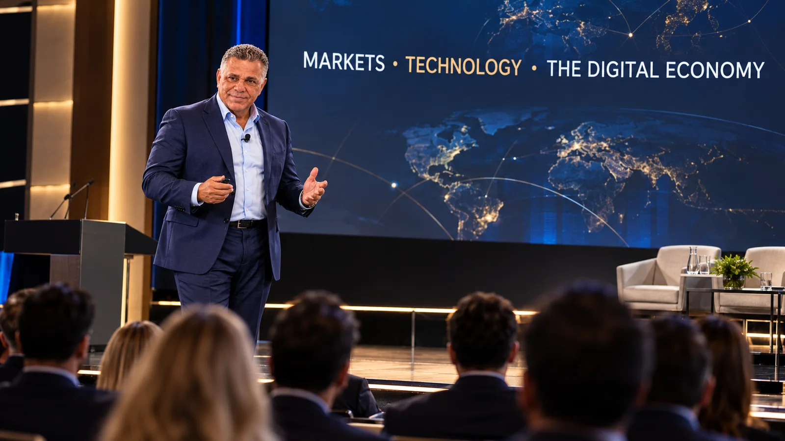Lorenzo Suarez presenting on markets, technology and the digital economy